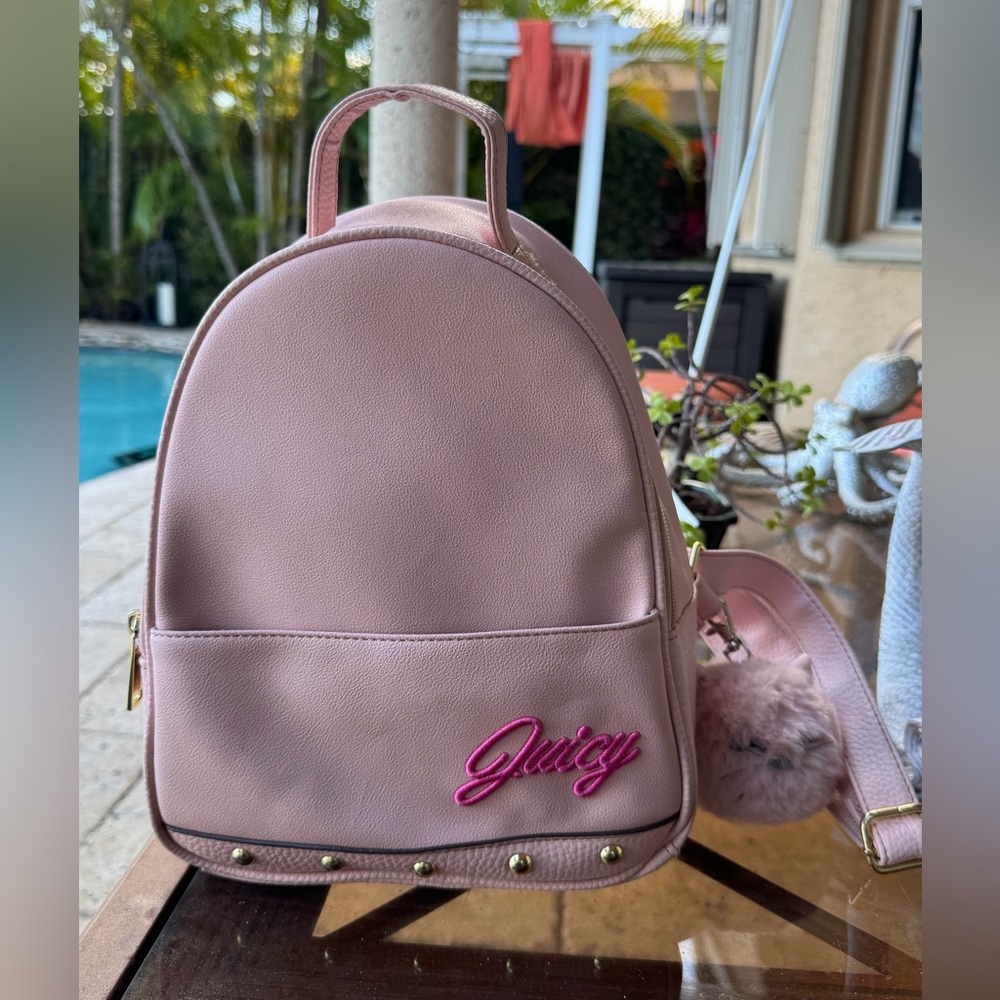 Juicy Couture Pink Backpack with Studded Gold Accents and Embroidered Logo